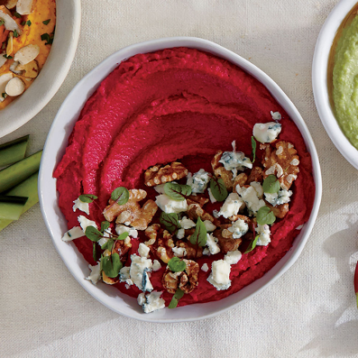 holiday hummus with walnuts in a bowl