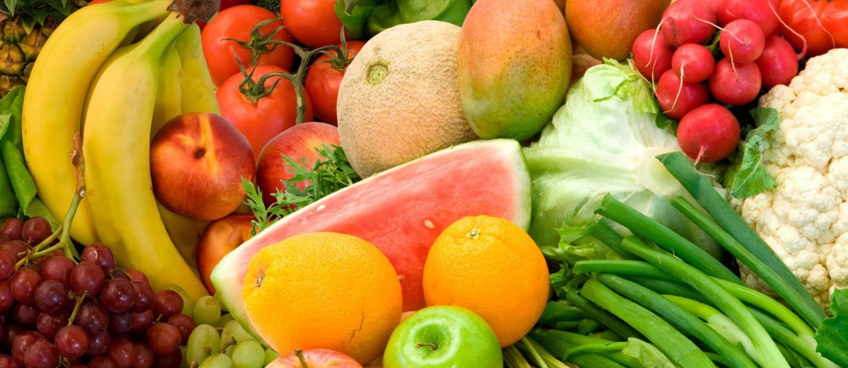 Collage of colorful fruit and vegetables