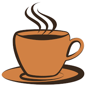 illustration of brown coffee cup on saucer with steam rising