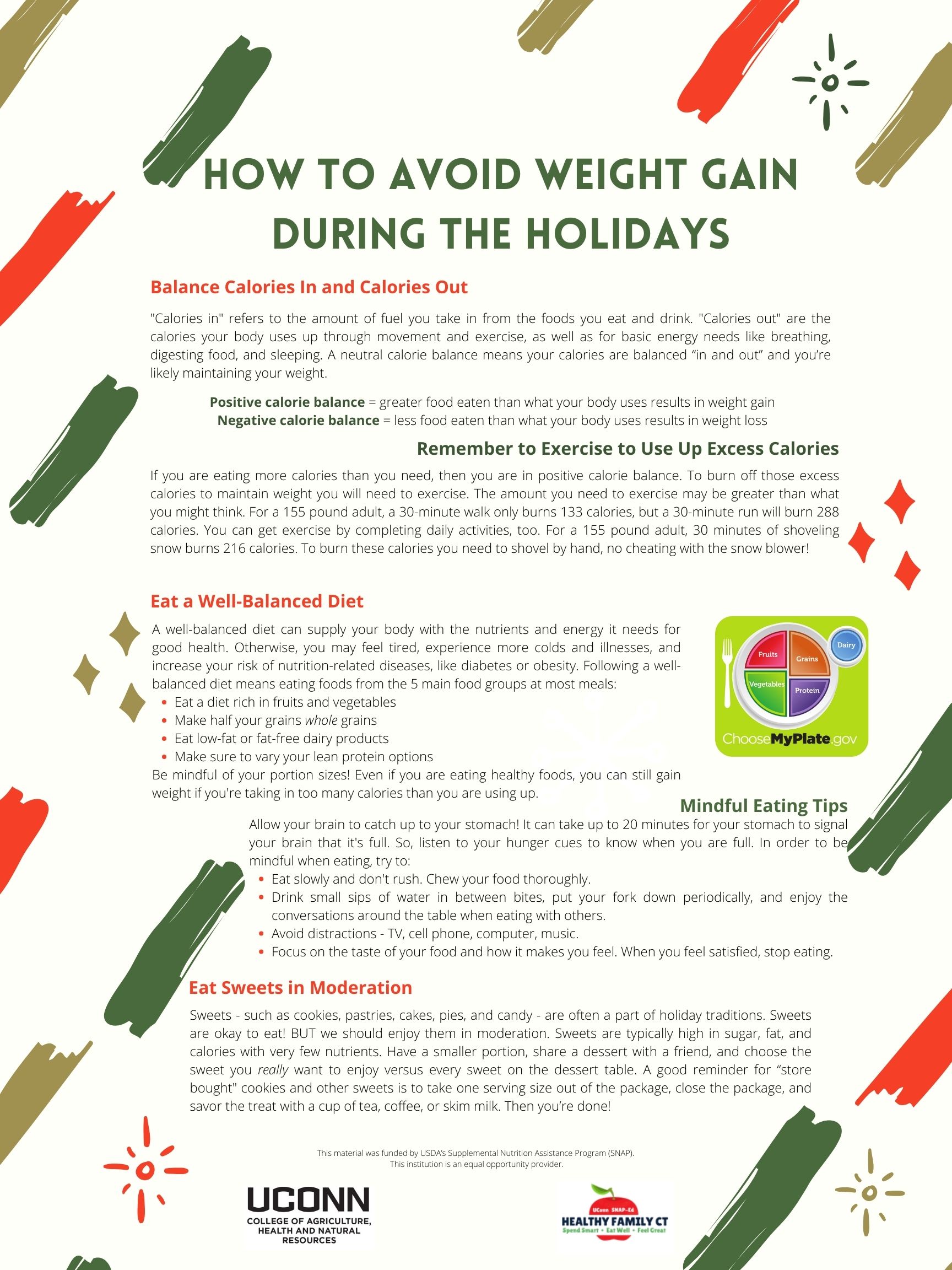 handout on how to avoid weight gain during the holidays