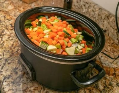 homemade soup in a slow cooker