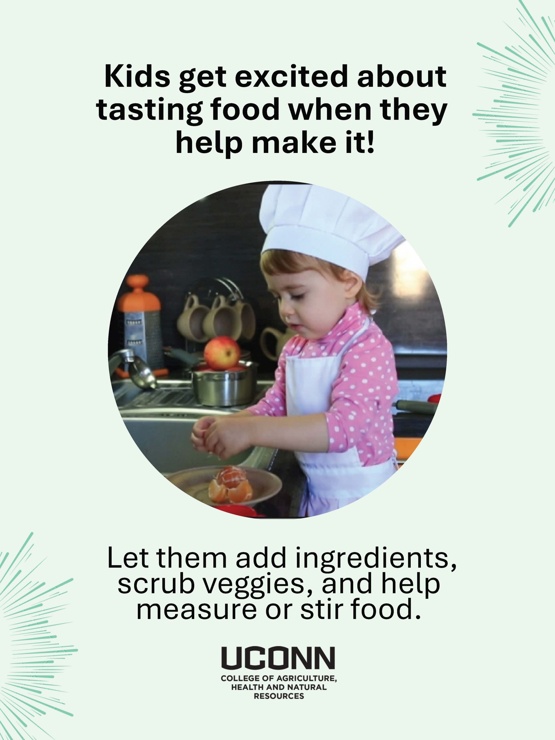 Kids get excited about tasting food when they help make it! flyer